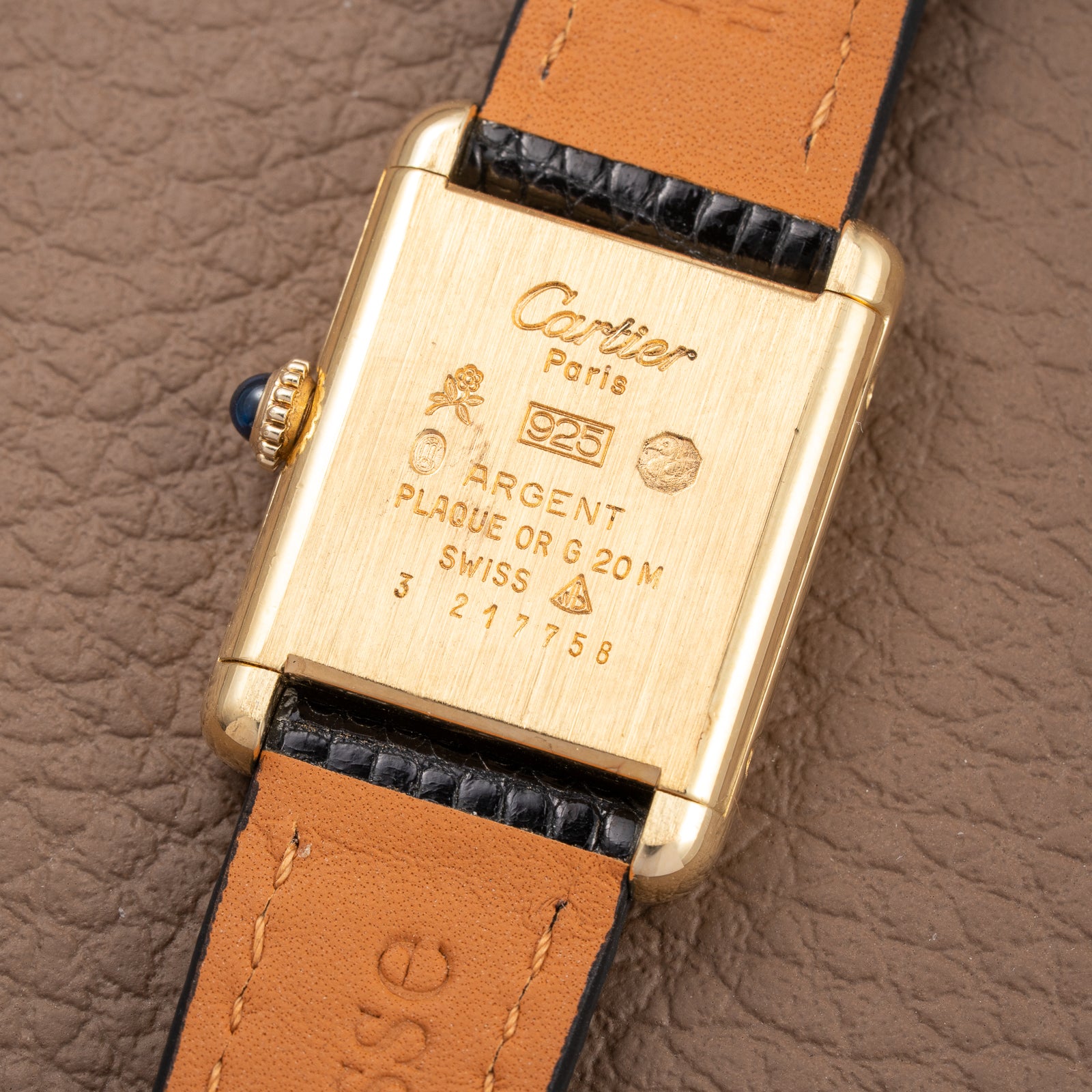 Cartier Tank Must de ‘Turtle Shell’ Brown Wood Dial Vermeil PM from 1980s
