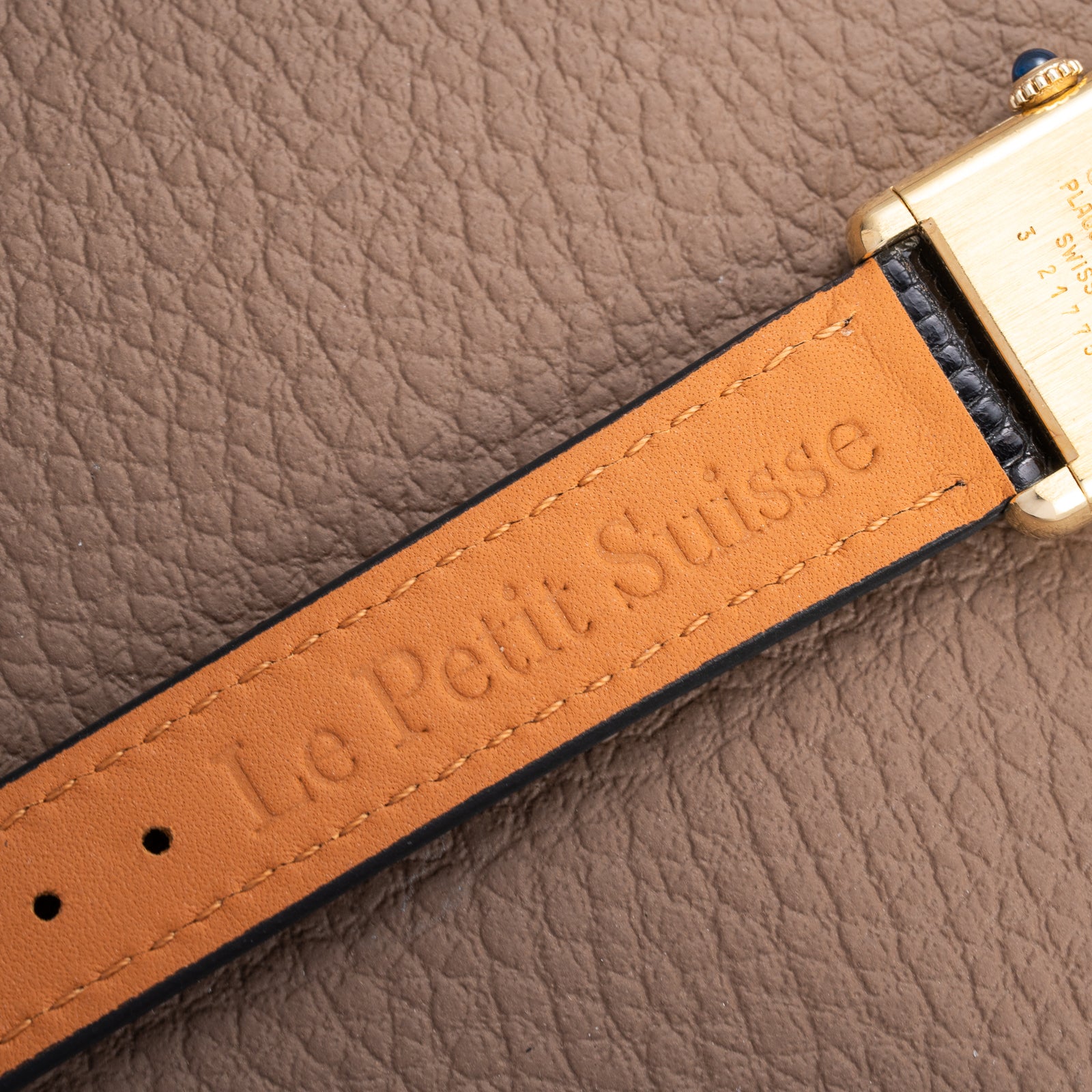 Cartier Tank Must de ‘Turtle Shell’ Brown Wood Dial Vermeil PM from 1980s