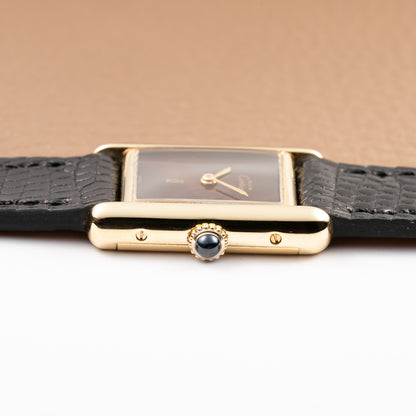 Cartier Tank Must de ‘Turtle Shell’ Brown Wood Dial Vermeil PM from 1980s
