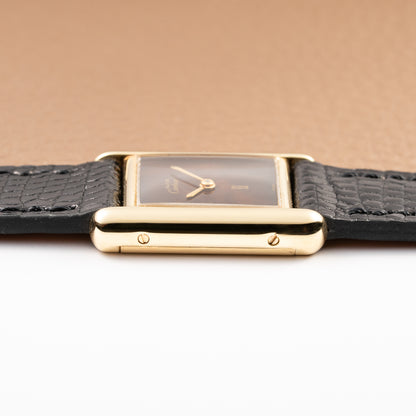 Cartier Tank Must de ‘Turtle Shell’ Brown Wood Dial Vermeil PM from 1980s