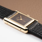 Cartier Tank Must de ‘Turtle Shell’ Brown Wood Dial Vermeil PM from 1980s
