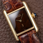 Cartier Tank Must de ‘Turtle Shell’ Brown Wood Dial Vermeil PM from 1980s