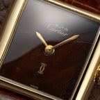 Cartier Tank Must de ‘Turtle Shell’ Brown Wood Dial Vermeil PM from 1980s