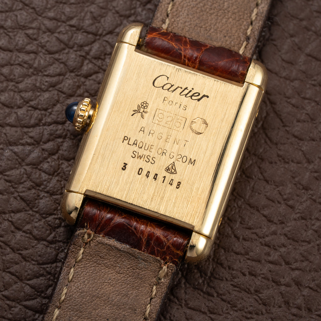 Cartier Tank Must de ‘Turtle Shell’ Brown Wood Dial Vermeil PM from 1980s