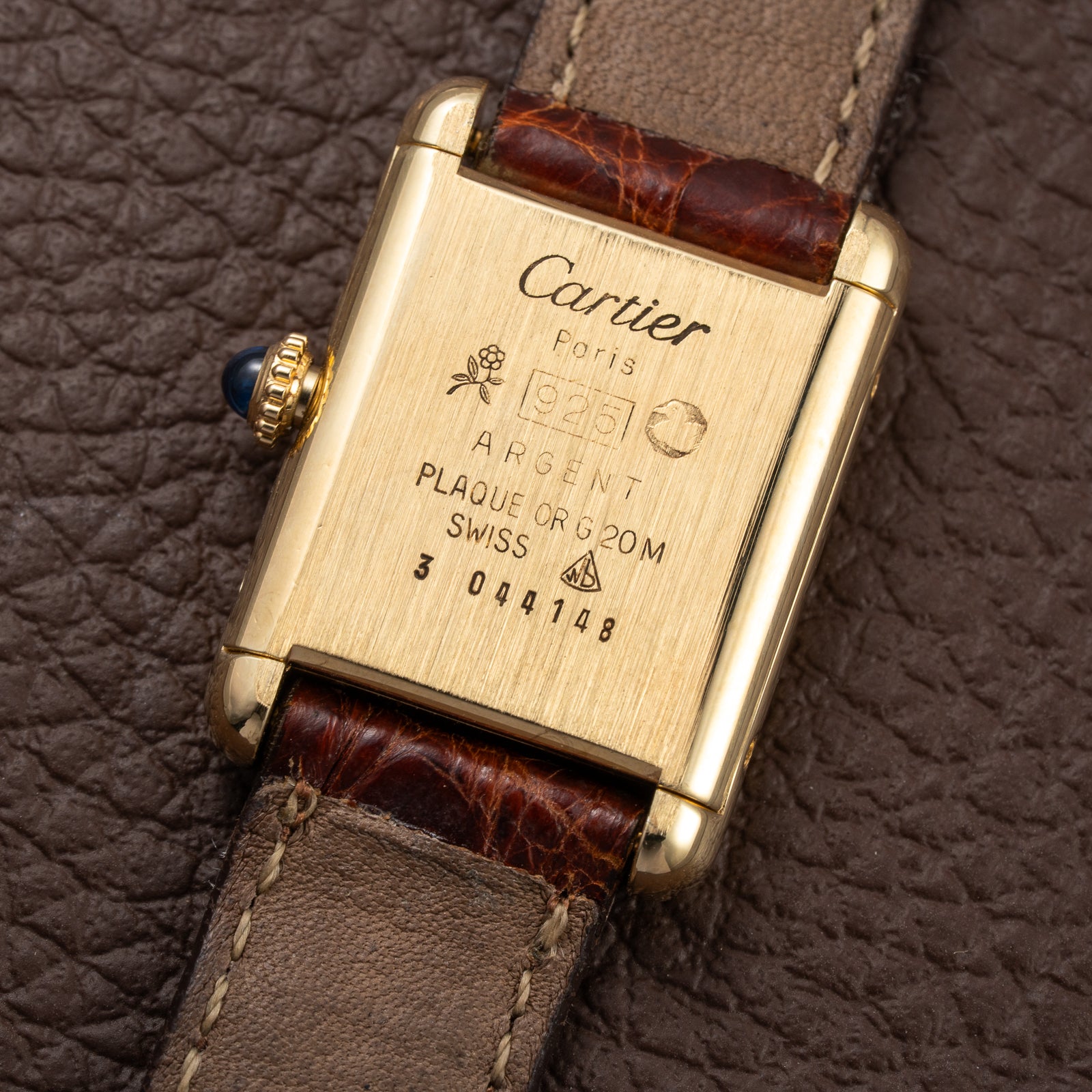 Cartier Tank Must de ‘Turtle Shell’ Brown Wood Dial Vermeil PM from 1980s