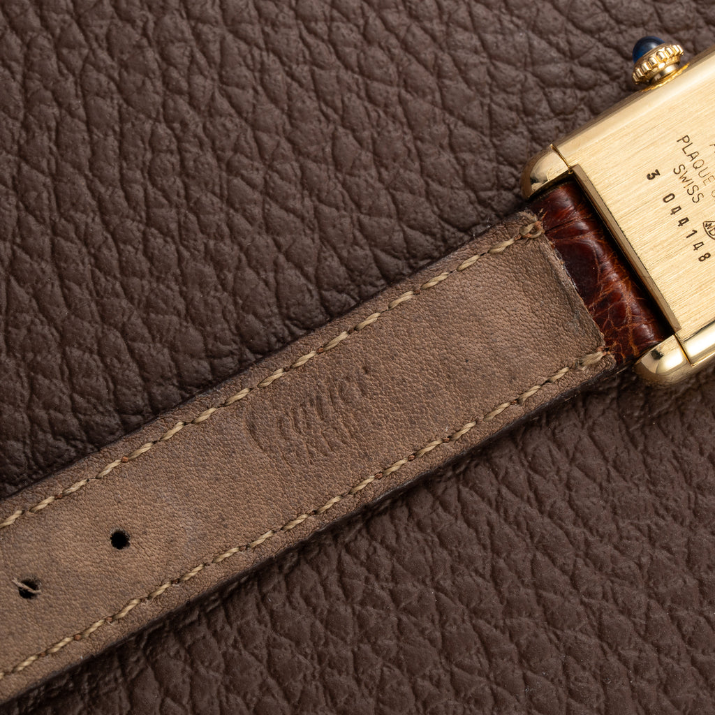 Cartier Tank Must de ‘Turtle Shell’ Brown Wood Dial Vermeil PM from 1980s