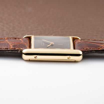 Cartier Tank Must de ‘Turtle Shell’ Brown Wood Dial Vermeil PM from 1980s
