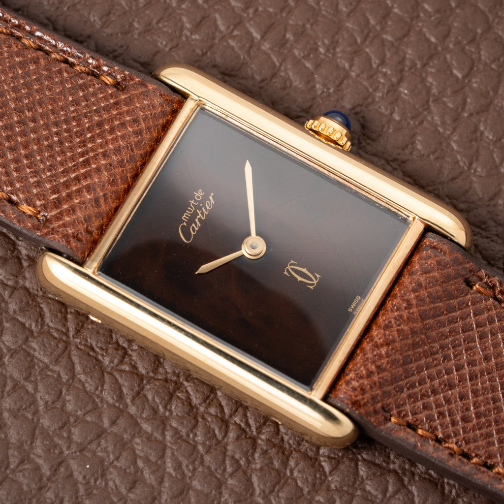 Cartier Tank Must de Vermeil ‘Turtle Shell’ Brown Wood Dial GM 1980s