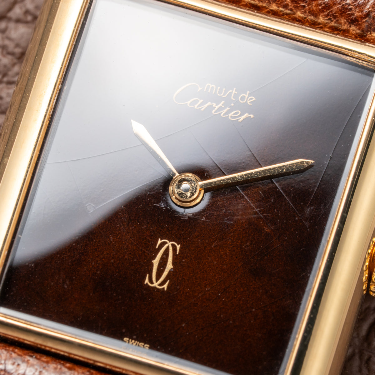 Cartier Tank Must de Vermeil ‘Turtle Shell’ Brown Wood Dial GM 1980s ...