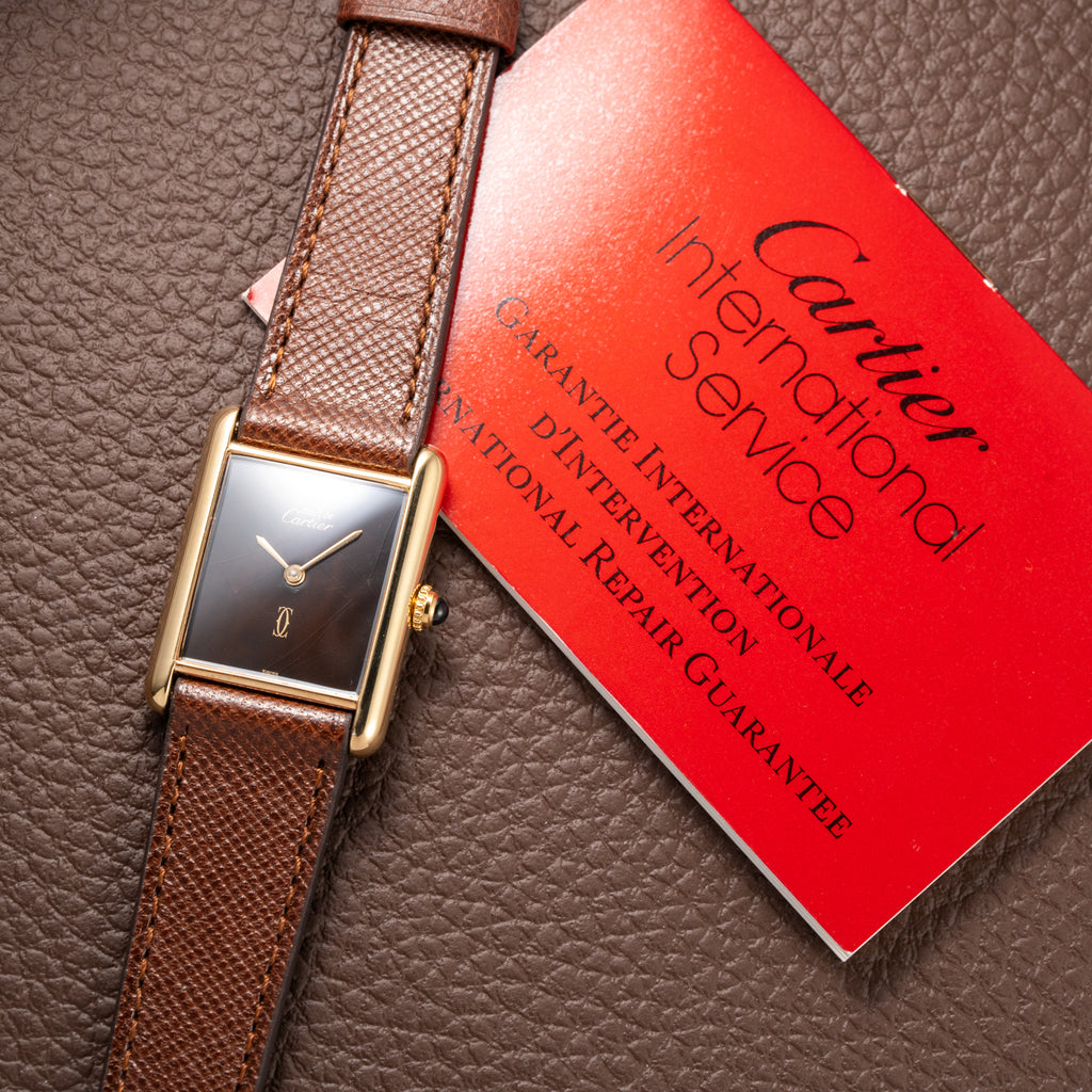 Cartier Tank Must de Vermeil ‘Turtle Shell’ Brown Wood Dial GM 1980s
