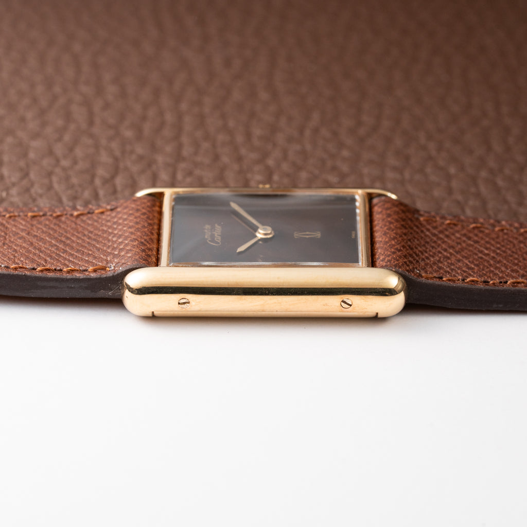 Cartier Tank Must de Vermeil ‘Turtle Shell’ Brown Wood Dial GM 1980s