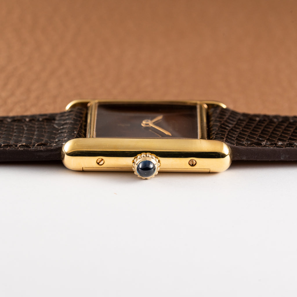 Cartier Tank Must de Vermeil ‘Turtle Shell’ Brown Wood Dial PM 1980s