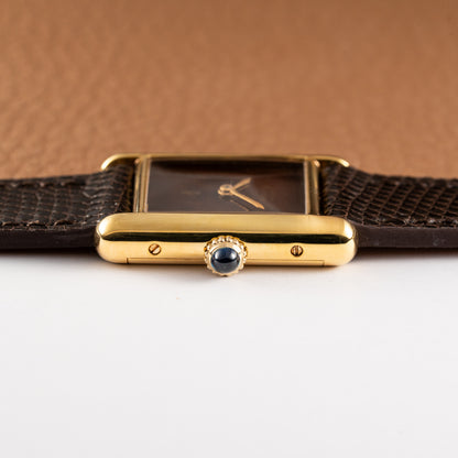 Cartier Tank Must de Vermeil ‘Turtle Shell’ Brown Wood Dial PM 1980s
