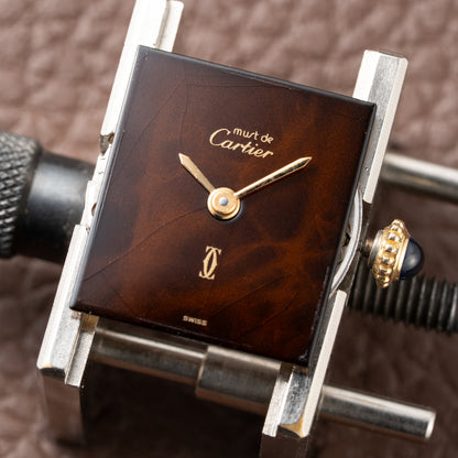 Cartier Tank Must de Vermeil ‘Turtle Shell’ Brown Wood Dial PM from 1980s