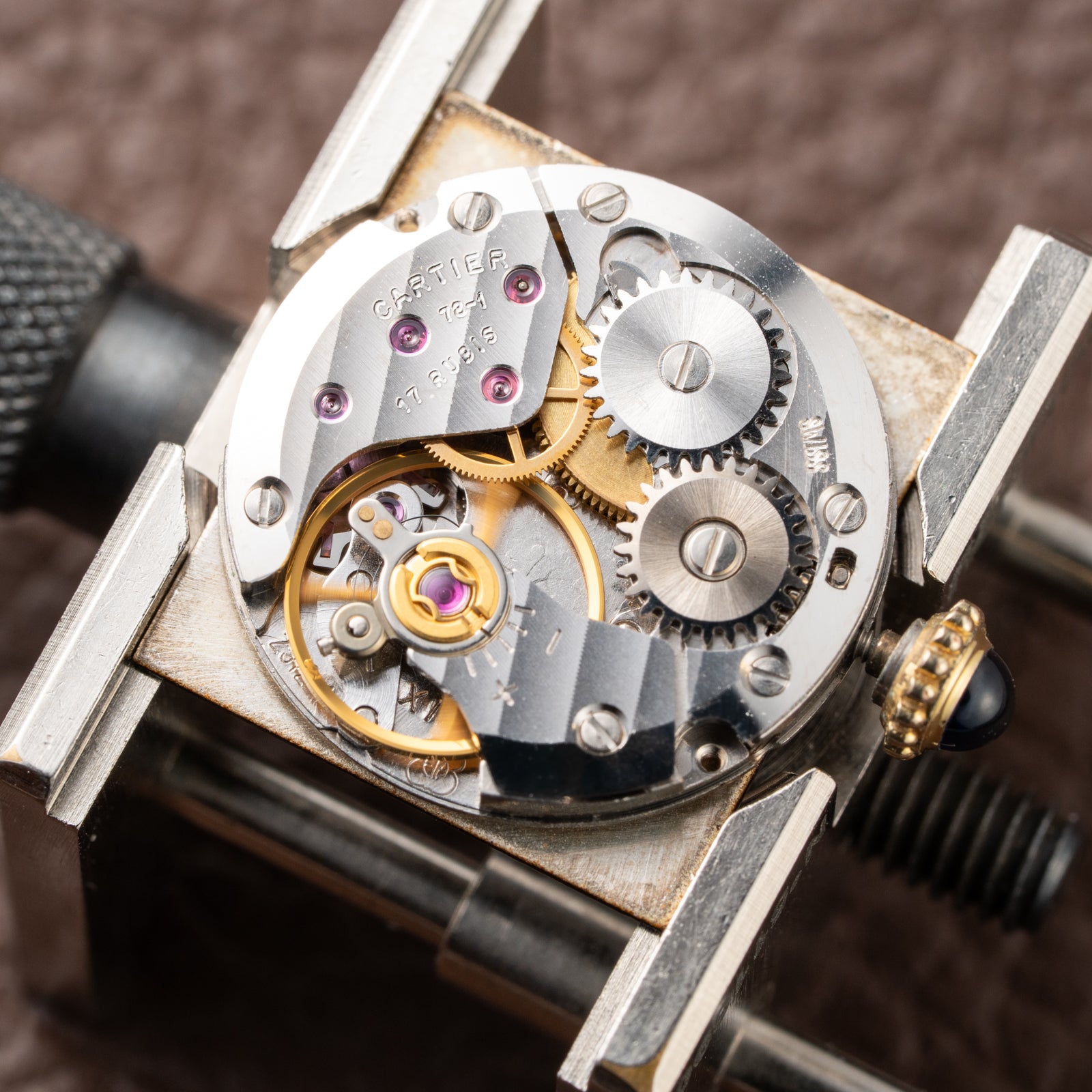 Cartier Tank Must de Vermeil ‘Turtle Shell’ Brown Wood Dial PM from 1980s