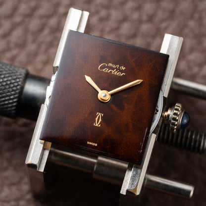 Cartier Tank Must de Vermeil ‘Turtle Shell’ Brown Wood Dial PM from 1980s