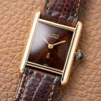 Cartier Tank Must de Vermeil ‘Turtle Shell’ Brown Wood Dial PM from 1980s