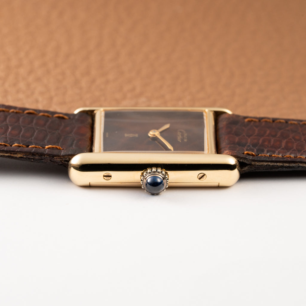 Cartier Tank Must de Vermeil ‘Turtle Shell’ Brown Wood Dial PM from 1980s