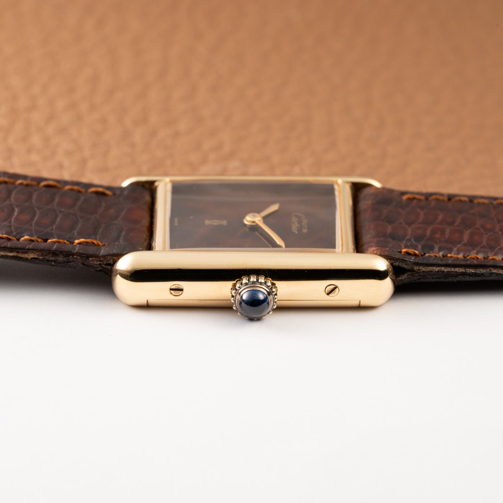 Cartier Tank Must de Vermeil ‘Turtle Shell’ Brown Wood Dial PM from 1980s