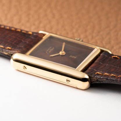 Cartier Tank Must de Vermeil ‘Turtle Shell’ Brown Wood Dial PM from 1980s