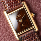 Cartier Tank Must de Vermeil ‘Turtle Shell’ Brown Wood Dial PM from 1980s