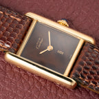Cartier Tank Must de Vermeil ‘Turtle Shell’ Brown Wood Dial PM from 1980s