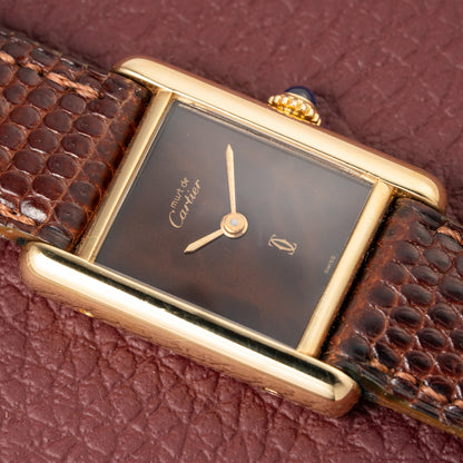 Cartier Tank Must de Vermeil ‘Turtle Shell’ Brown Wood Dial PM from 1980s