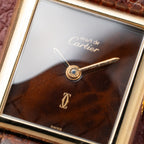 Cartier Tank Must de Vermeil ‘Turtle Shell’ Brown Wood Dial PM from 1980s