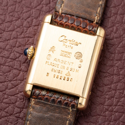 Cartier Tank Must de Vermeil ‘Turtle Shell’ Brown Wood Dial PM from 1980s
