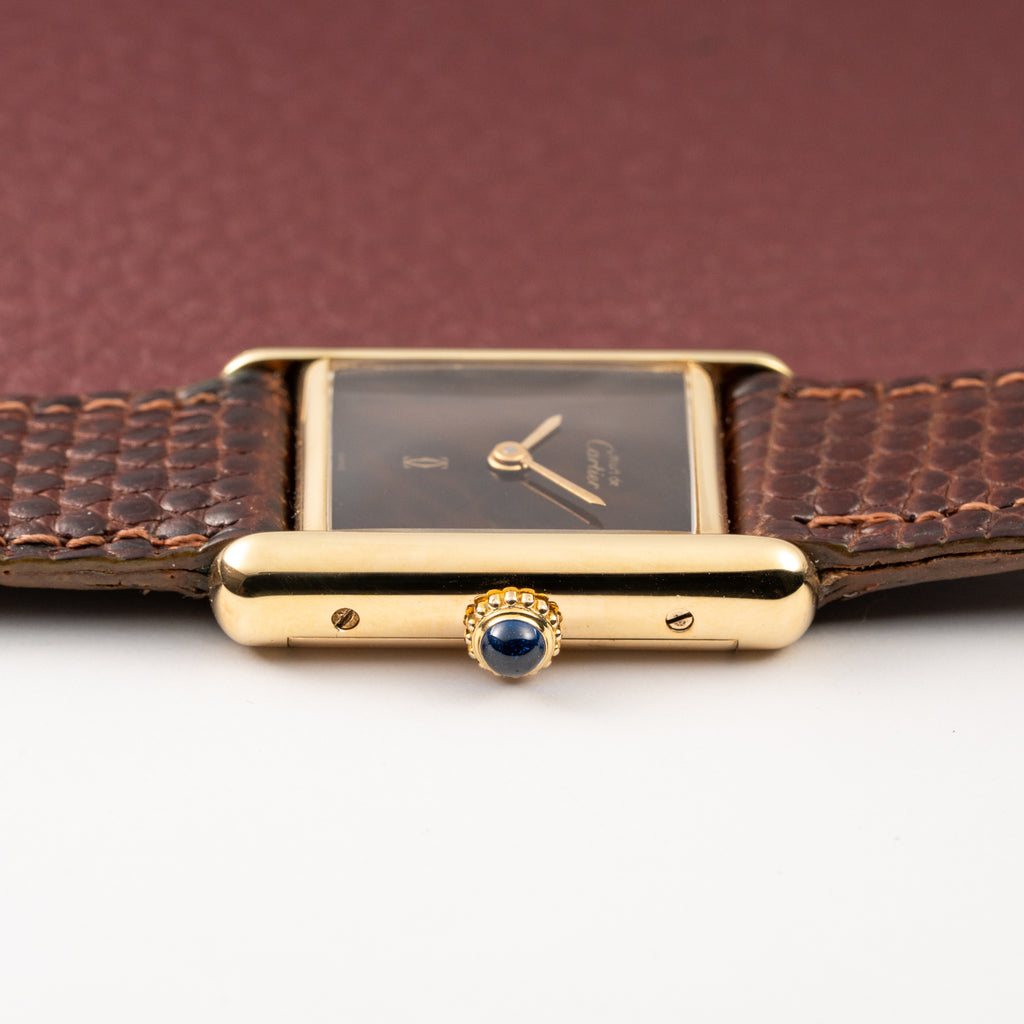 Cartier Tank Must de Vermeil ‘Turtle Shell’ Brown Wood Dial PM from 1980s