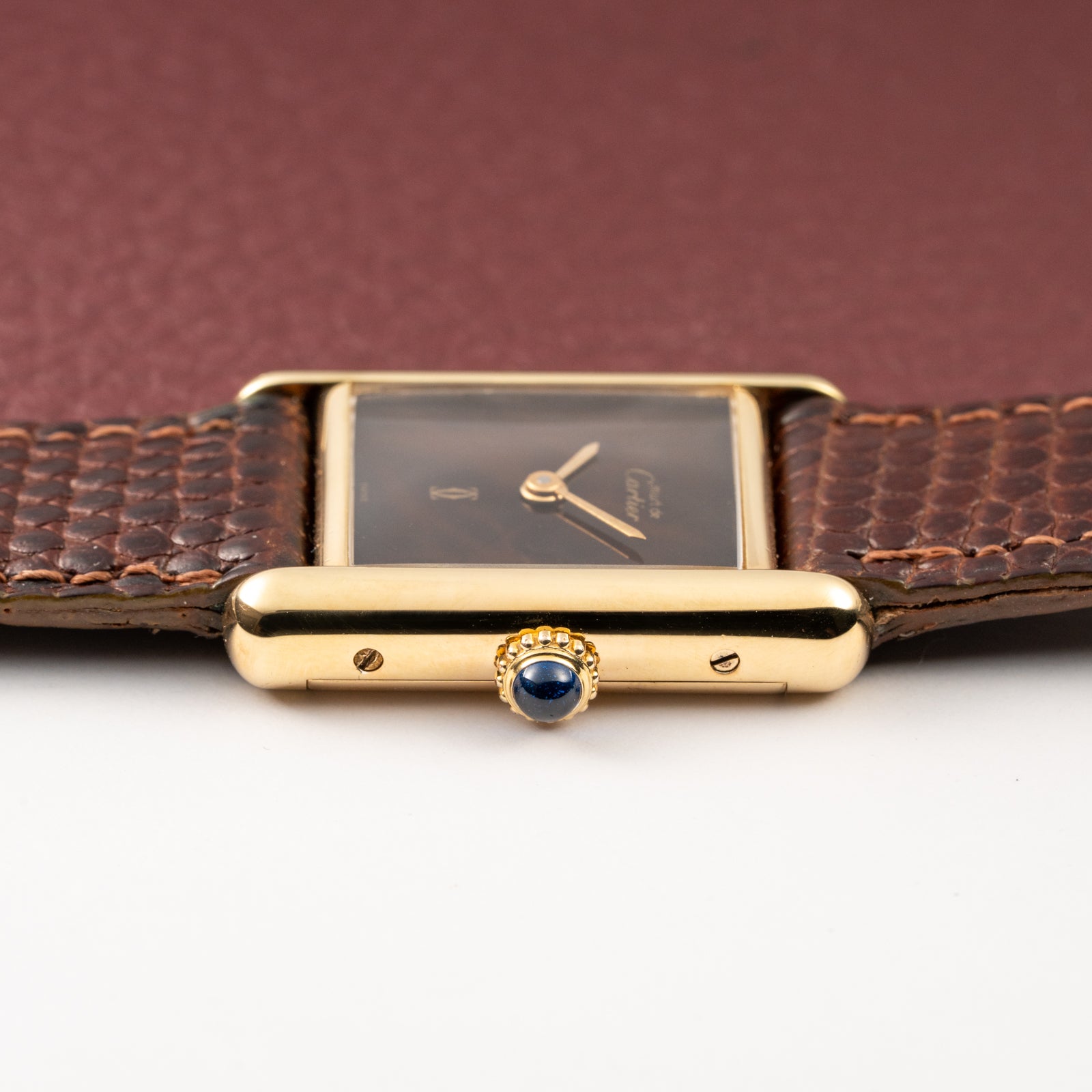 Cartier Tank Must de Vermeil ‘Turtle Shell’ Brown Wood Dial PM from 1980s