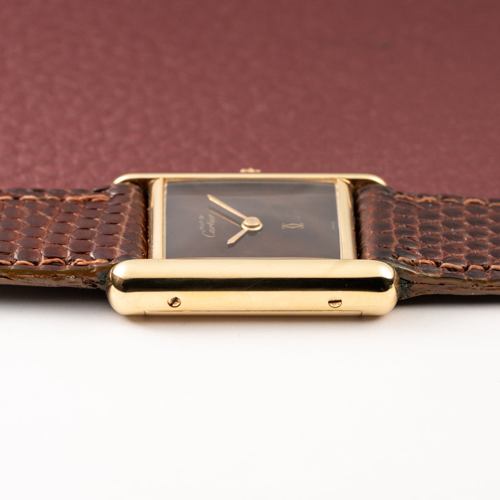 Cartier Tank Must de Vermeil ‘Turtle Shell’ Brown Wood Dial PM from 1980s