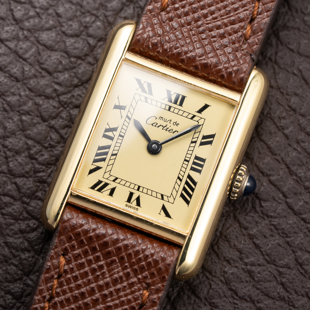 Cartier Tank Must de Lemon Roman Dial Vermeil PM from 1980s