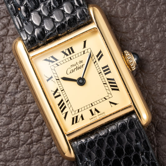 Cartier Tank Must de Roman Lemon Dial Vermeil PM 1980s