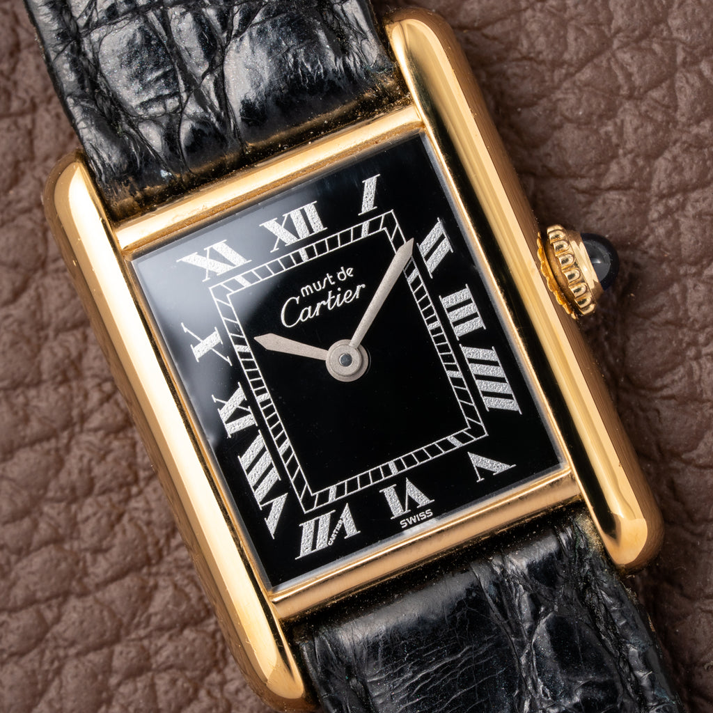 Cartier Tank Must de Vermeil Black Roman Dial PM 1980s