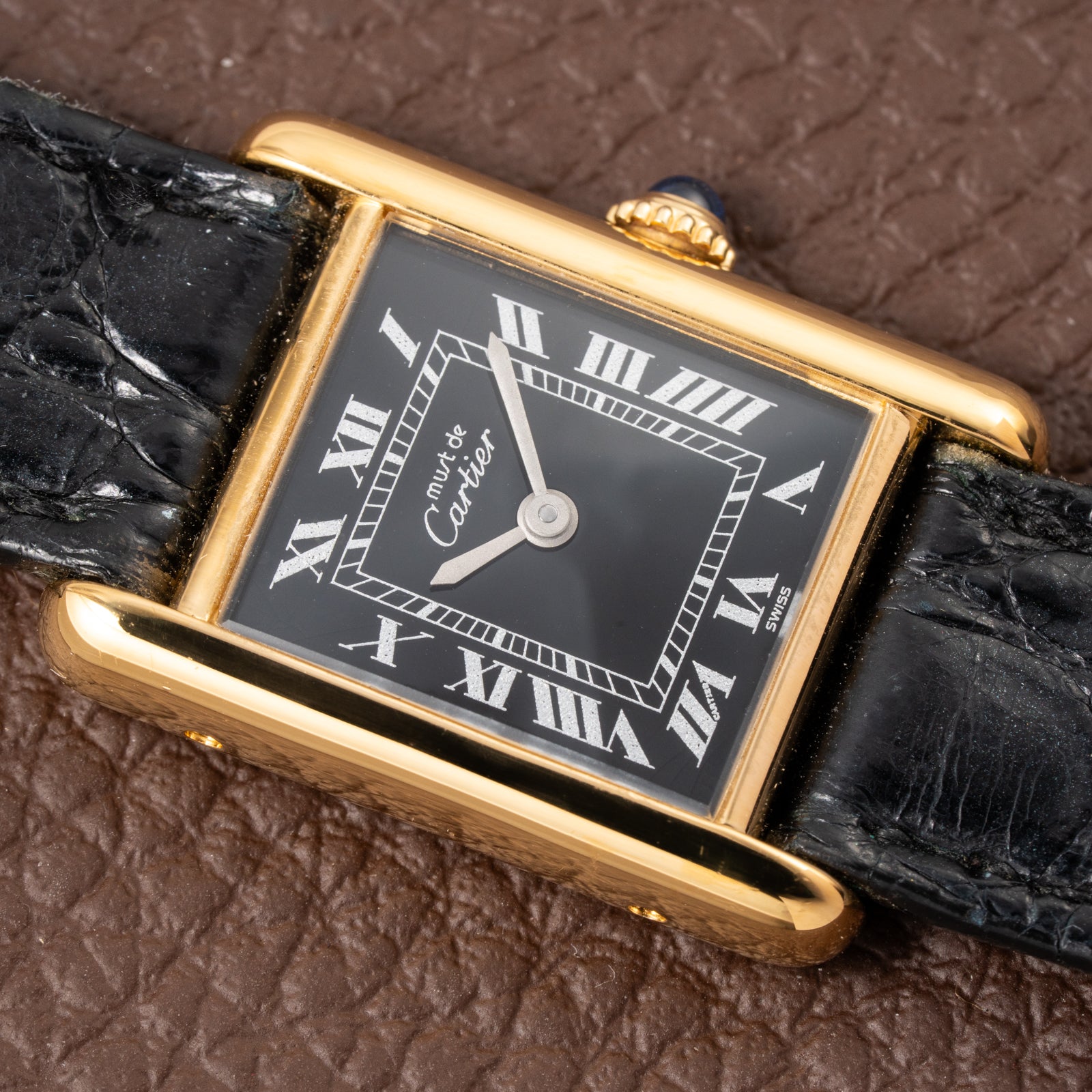 Cartier Tank Must de Vermeil Black Roman Dial PM 1980s