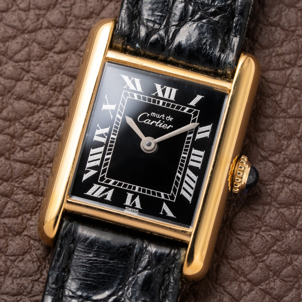 Cartier Tank Must de Vermeil Black Roman Dial PM 1980s