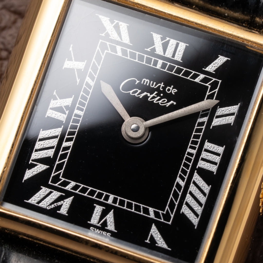 Cartier Tank Must de Vermeil Black Roman Dial PM 1980s