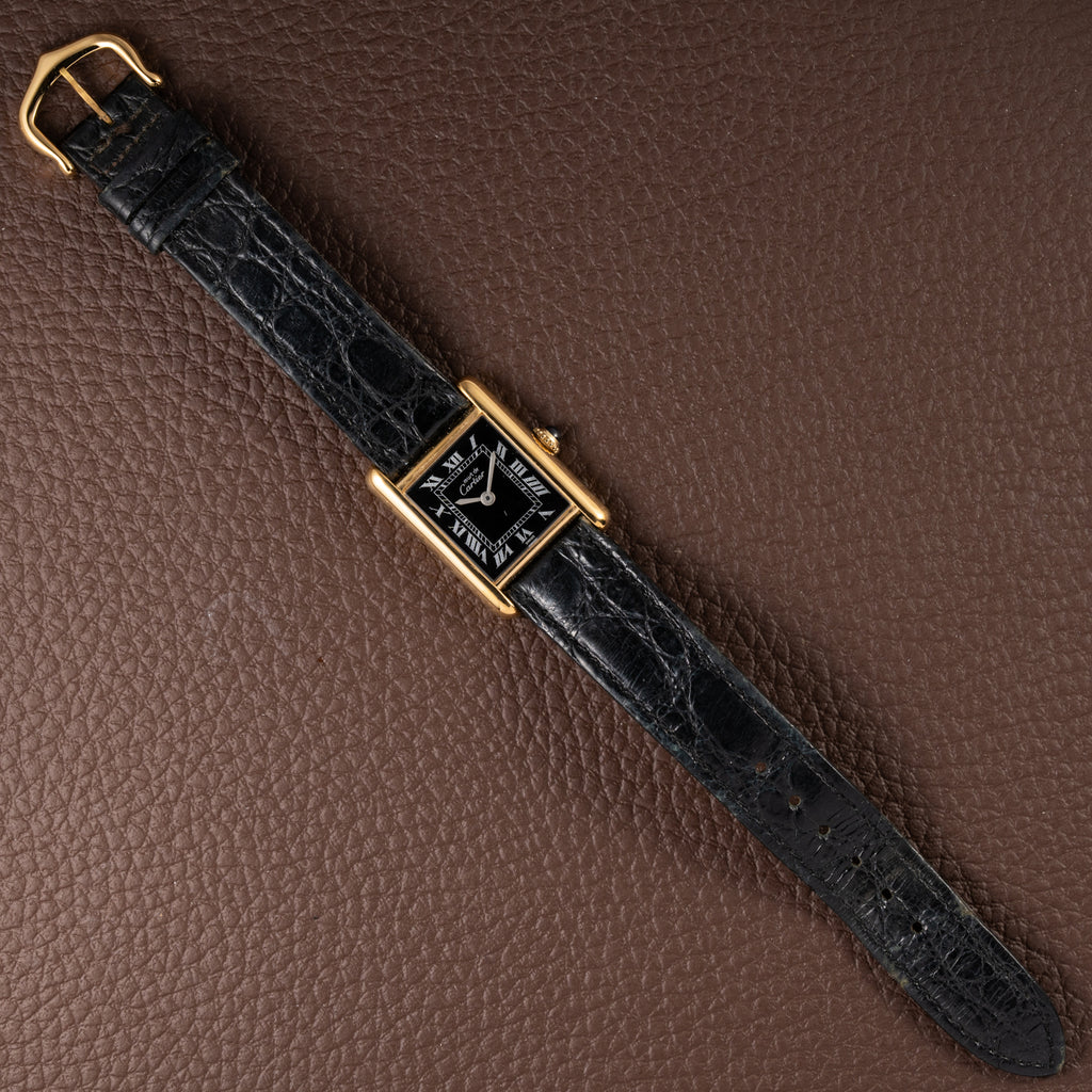 Cartier Tank Must de Vermeil Black Roman Dial PM 1980s