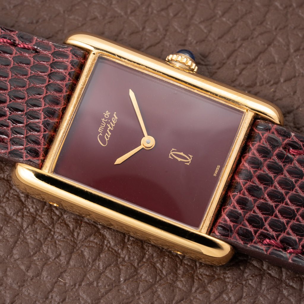 Cartier Tank Must de Vermeil Burgundy Red Dial GM from 1980s