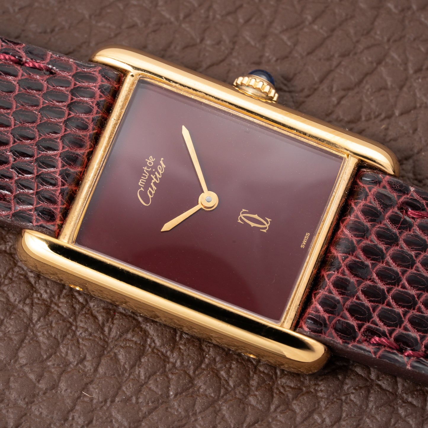 Cartier Tank Must de Vermeil Burgundy Red Dial GM from 1980s