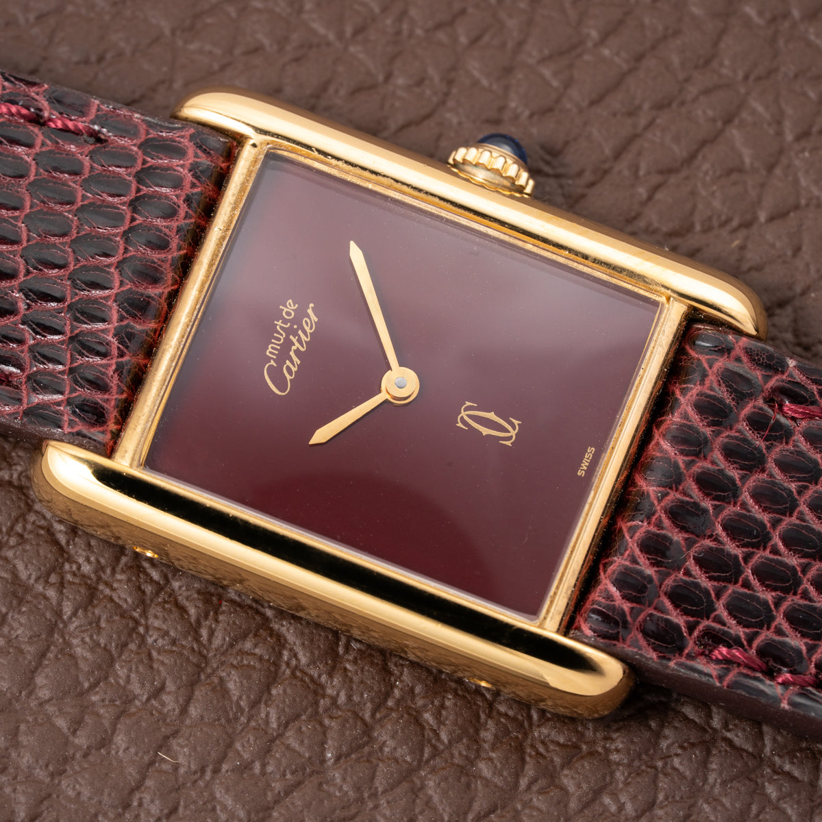 Cartier Tank Must de Vermeil Burgundy Red Dial GM from 1980s