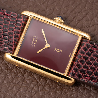 Cartier Tank Must de Vermeil Burgundy Red Dial GM from 1980s
