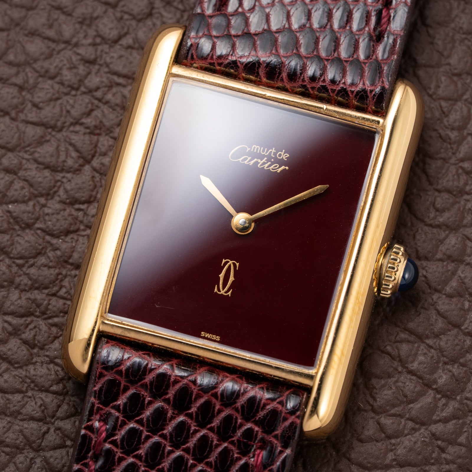 Cartier Tank Must de Vermeil Burgundy Red Dial GM from 1980s