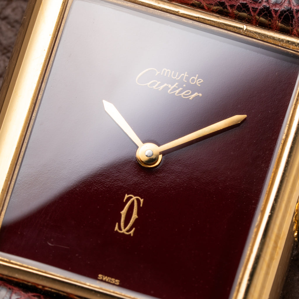 Cartier Tank Must de Vermeil Burgundy Red Dial GM from 1980s