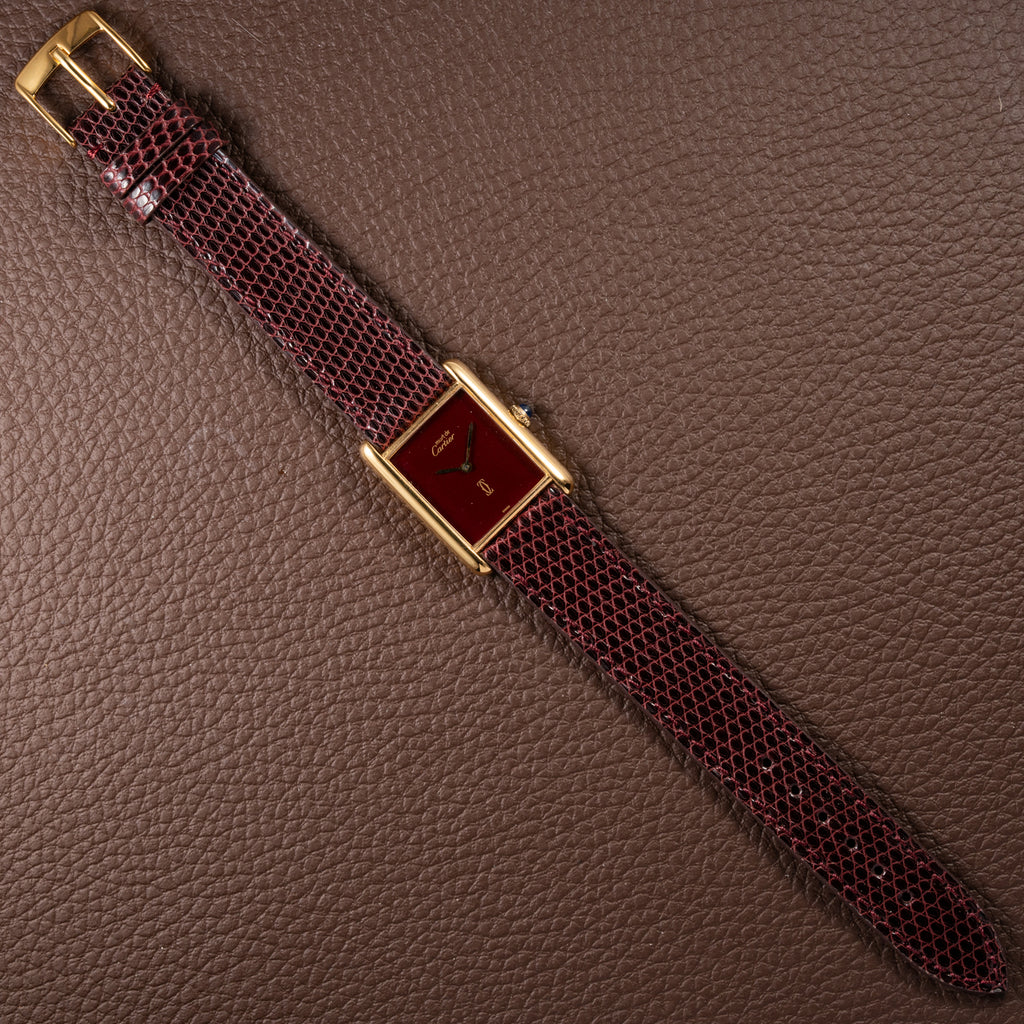 Cartier Tank Must de Vermeil Burgundy Red Dial GM from 1980s