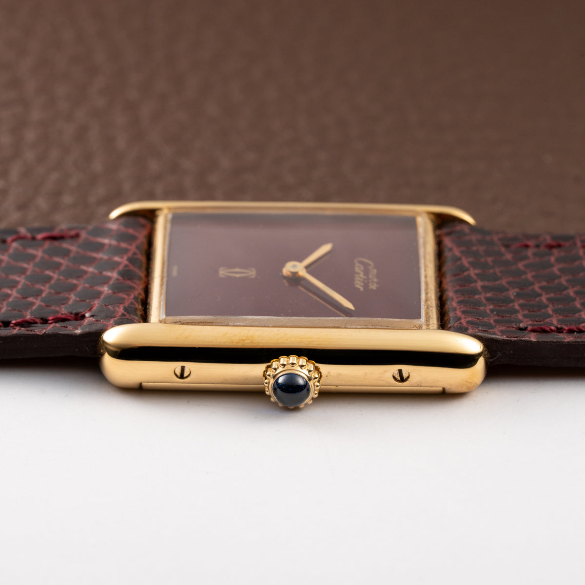 Cartier Tank Must de Vermeil Burgundy Red Dial GM from 1980s