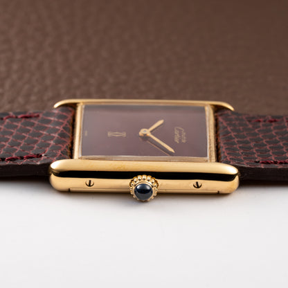 Cartier Tank Must de Vermeil Burgundy Red Dial GM from 1980s