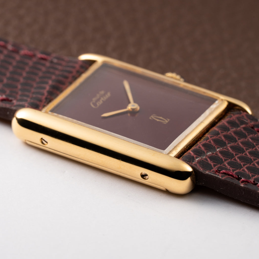 Cartier Tank Must de Vermeil Burgundy Red Dial GM from 1980s