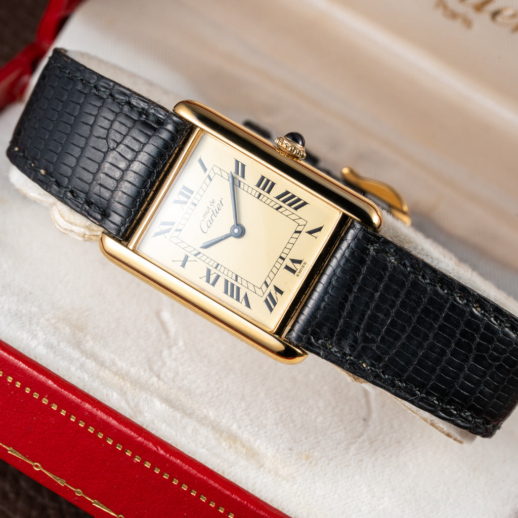 Cartier Tank Must de Lemon Roman Vermeil GM Full Set from 1980s